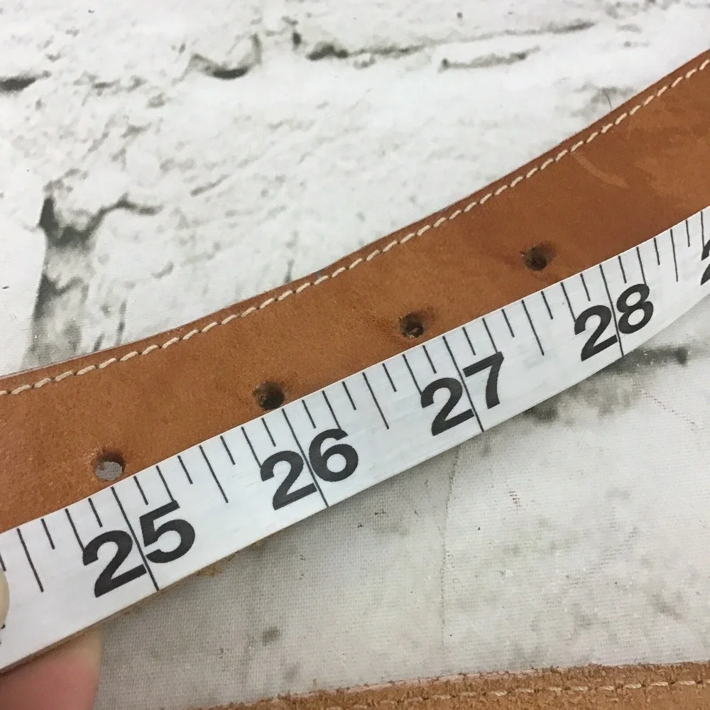 Womens Sz S Belt Western‎ Silver-Tone Buckle Studded Rodeo Tan Faux Leather